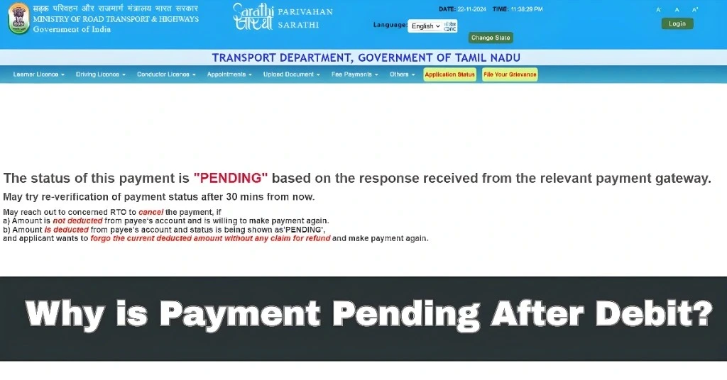 Why Is My Payment Pending After Debit? Parivahan Sarathi