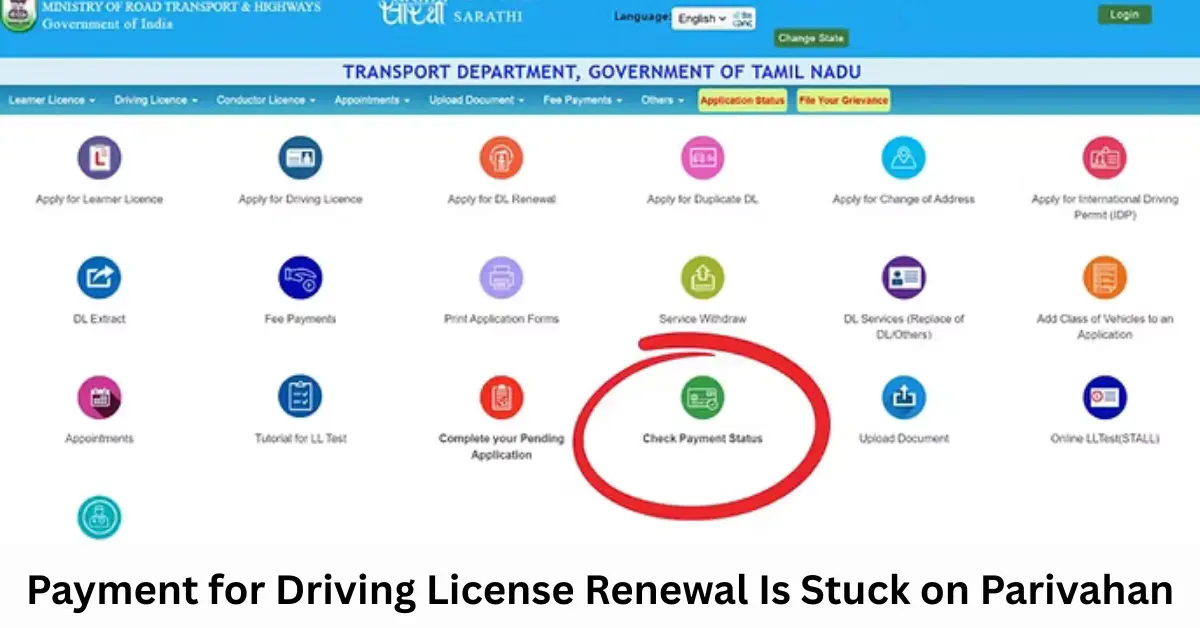 Payment for Driving License Renewal Is Stuck on Parivahan