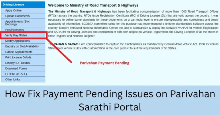 How Fix Payment Pending Issues on Parivahan Sarathi Portal
