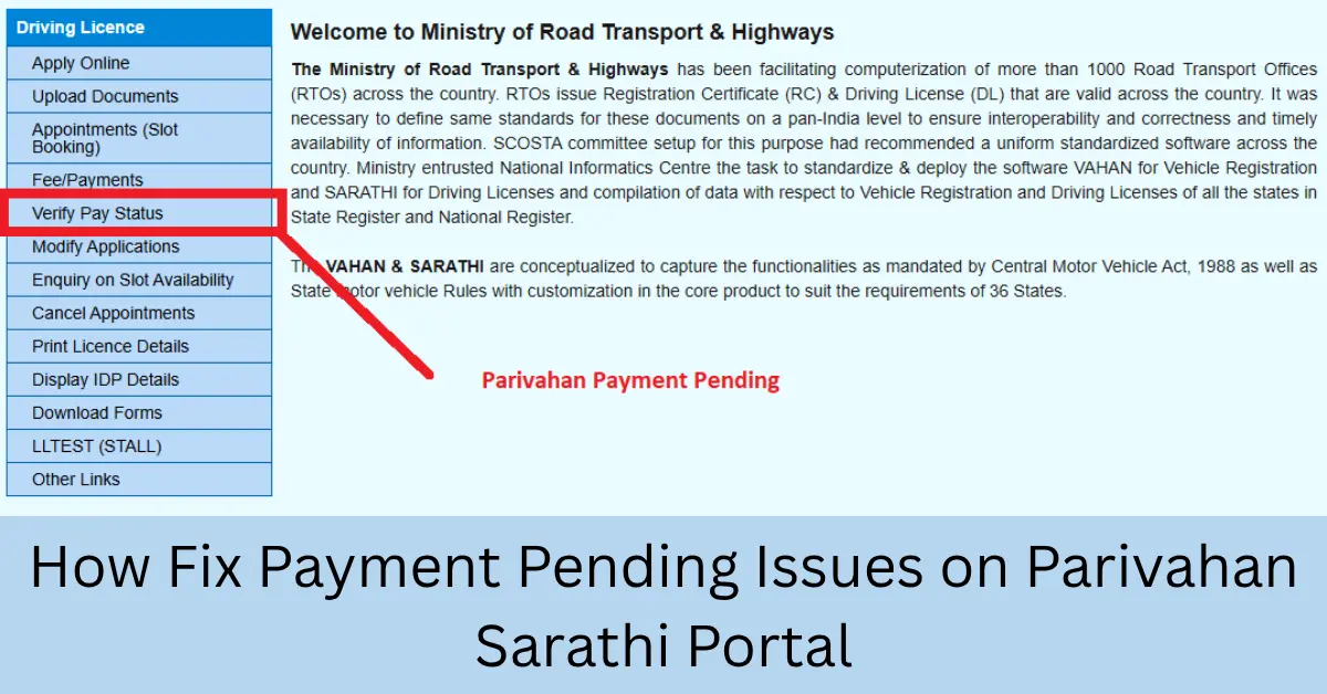 How Fix Payment Pending Issues on Parivahan Sarathi Portal